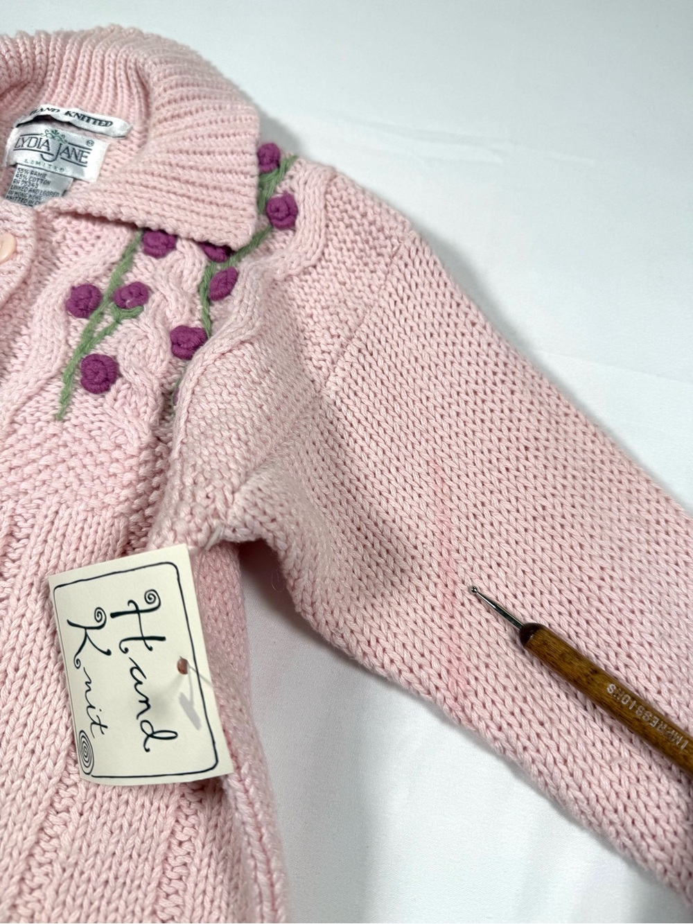 VINTAGE NWT LYDIA JANE Girls Hand Knit Floral Cardigan 4T Cottagecore 90s NEW - Picture 12 of 13